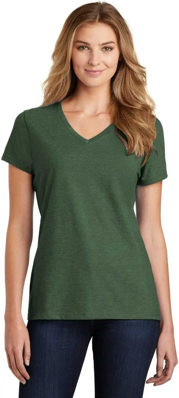 Port &amp; Company Lpc455v Ladies Fan Favorite Blend v Neck Tee Forest Green Heather