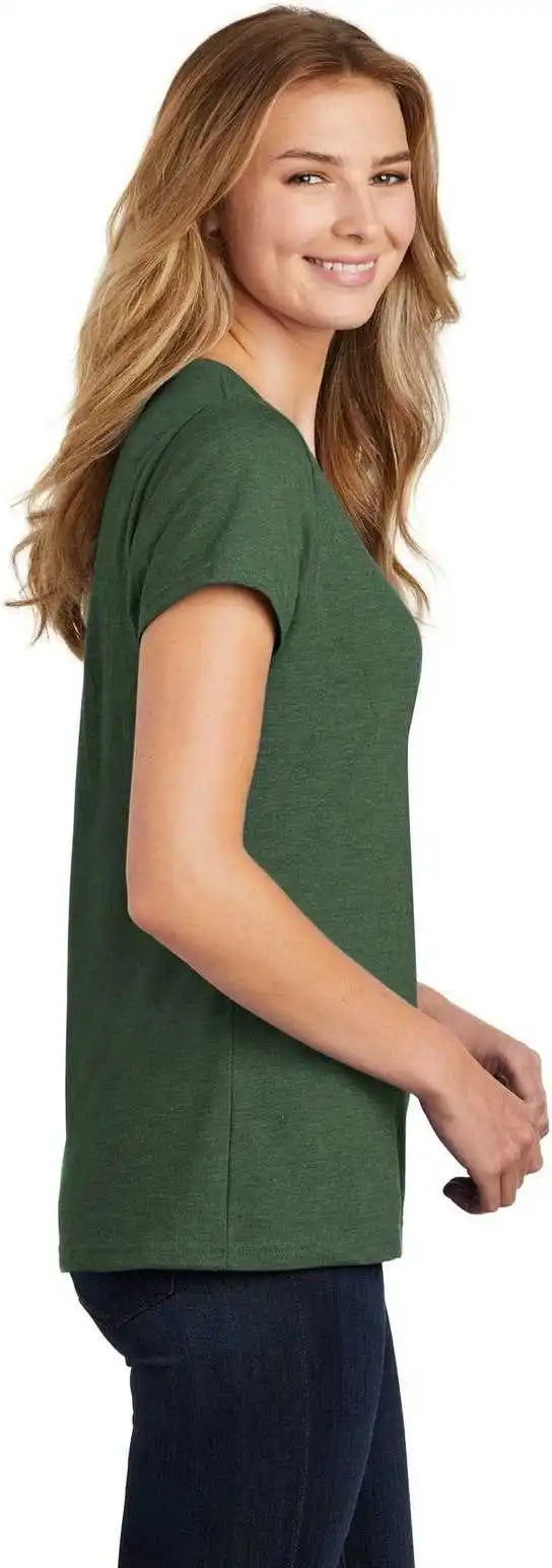 Port &amp; Company Lpc455v Ladies Fan Favorite Blend v Neck Tee Forest Green Heather