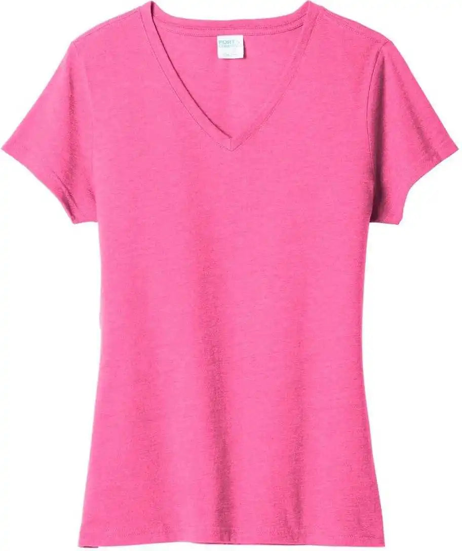 Port &amp; Company Lpc455v Ladies Fan Favorite Blend v Neck Tee Neon Pink Heather