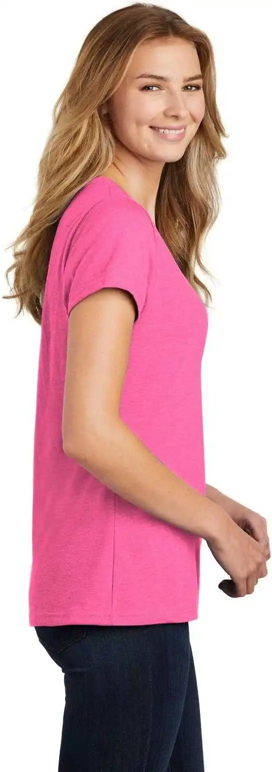 Port &amp; Company Lpc455v Ladies Fan Favorite Blend v Neck Tee Neon Pink Heather