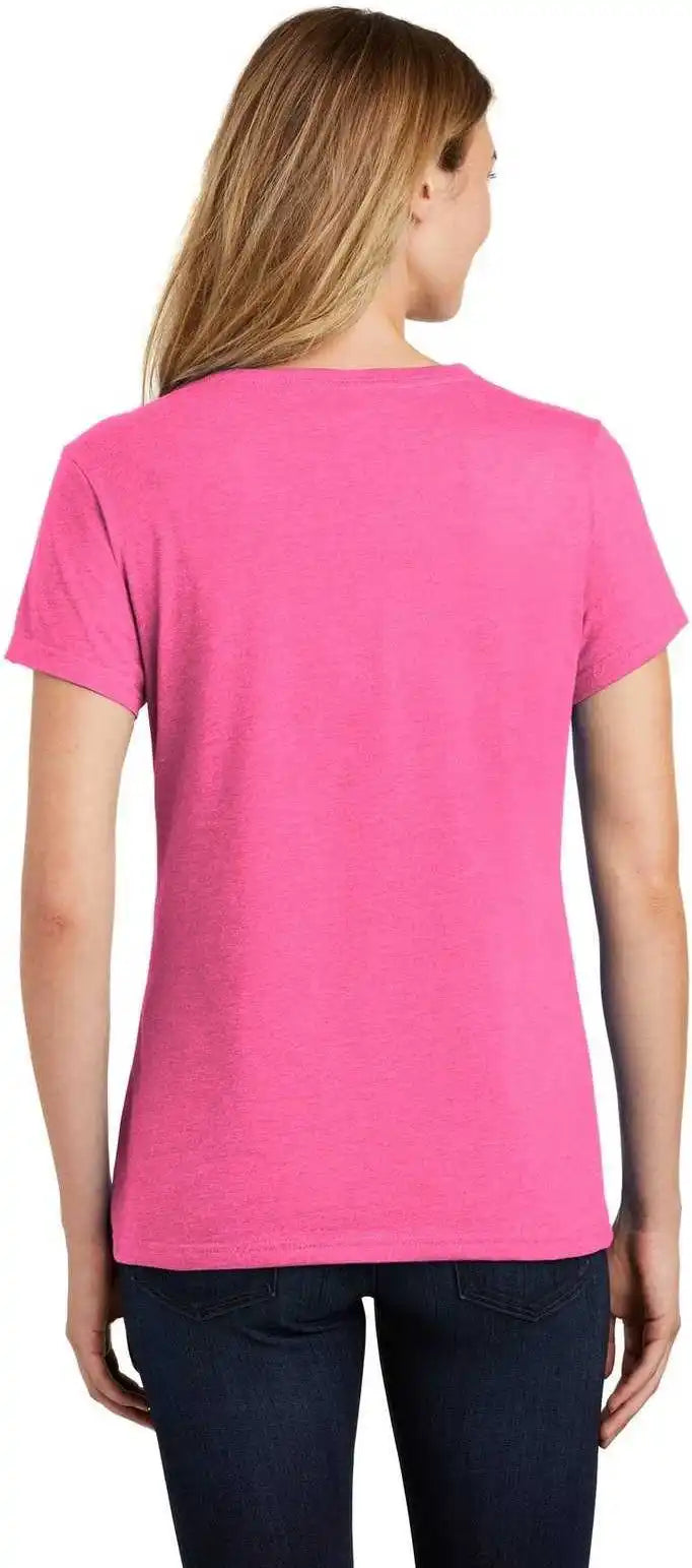 Port &amp; Company Lpc455v Ladies Fan Favorite Blend v Neck Tee Neon Pink Heather