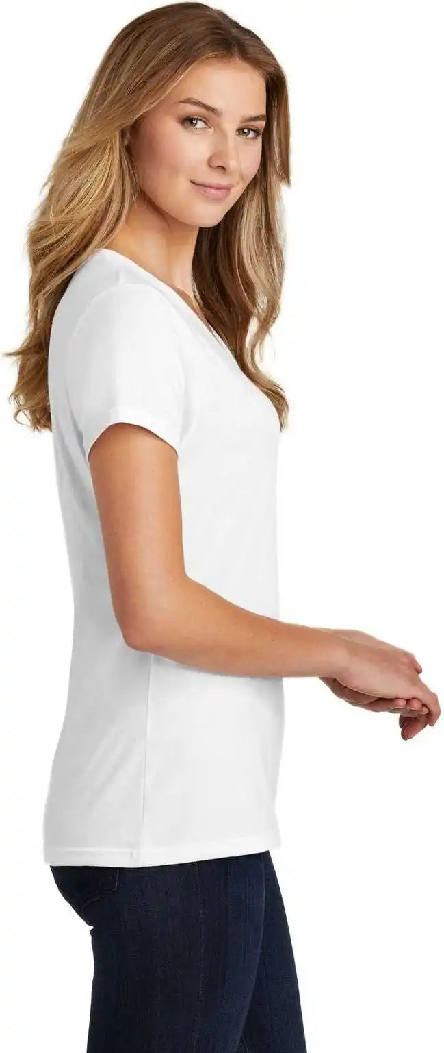 Port &amp; Company Lpc455v Ladies Fan Favorite Blend v Neck Tee White