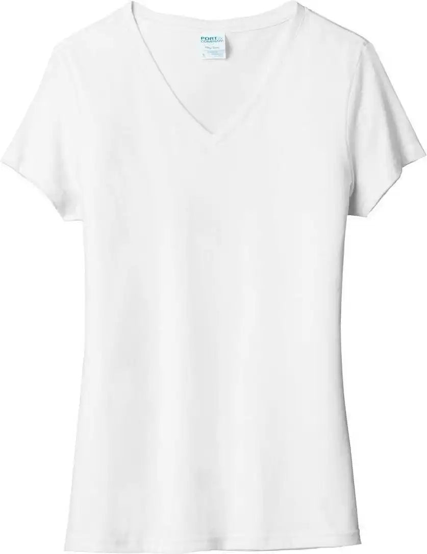 Port &amp; Company Lpc455v Ladies Fan Favorite Blend v Neck Tee White