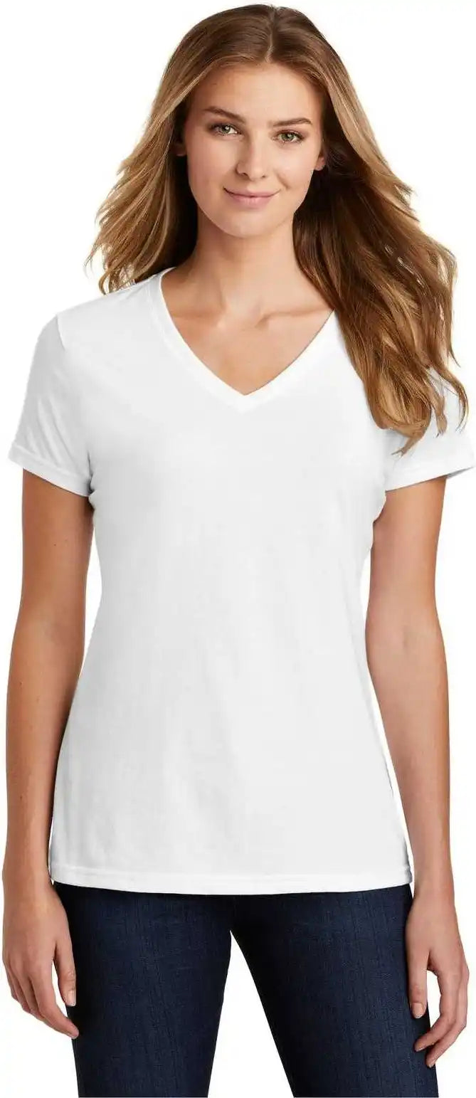 Port & Company Lpc455v Ladies Fan Favorite Blend V-neck Tee - White