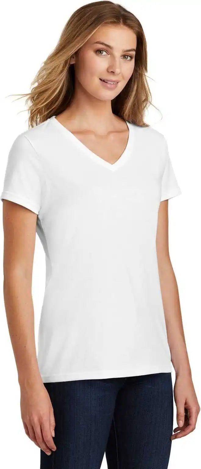 Port &amp; Company Lpc455v Ladies Fan Favorite Blend v Neck Tee White
