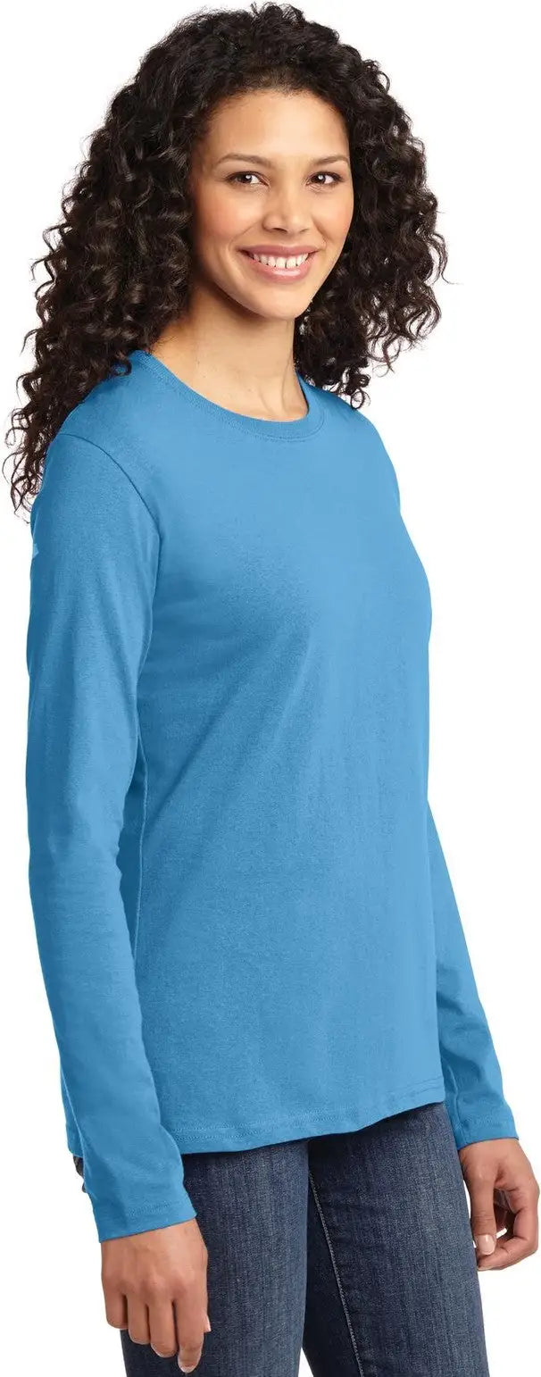 Port & Company Lpc54ls co Women’s Long Sleeve Core Cotton Tee - Aquatic Blue