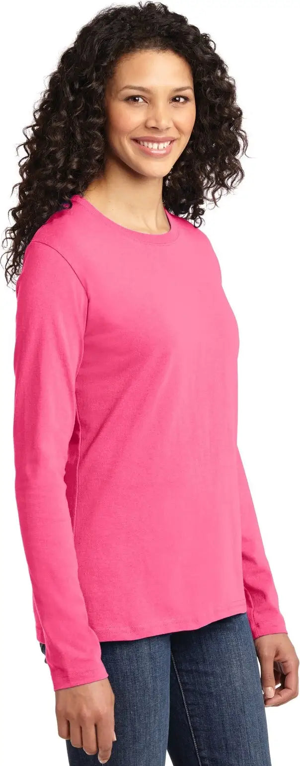 Port & Company Lpc54ls co Women’s Long Sleeve Core Cotton Tee - Neon Pink