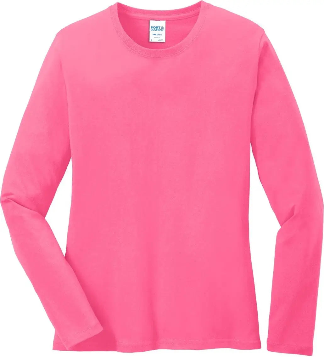 Port & Company Lpc54ls co Women’s Long Sleeve Core Cotton Tee - Neon Pink