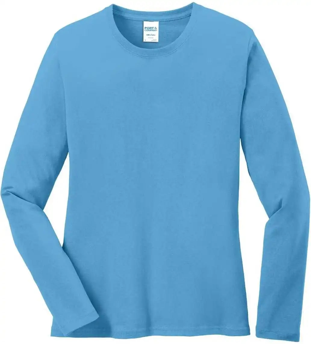 Port & Company Lpc54ls Ladies Long Sleeve Core Cotton Tee Aquatic Blue
