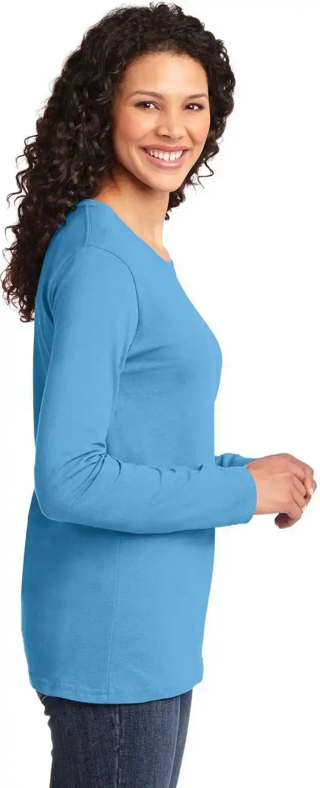 Port & Company Lpc54ls Ladies Long Sleeve Core Cotton Tee Aquatic Blue