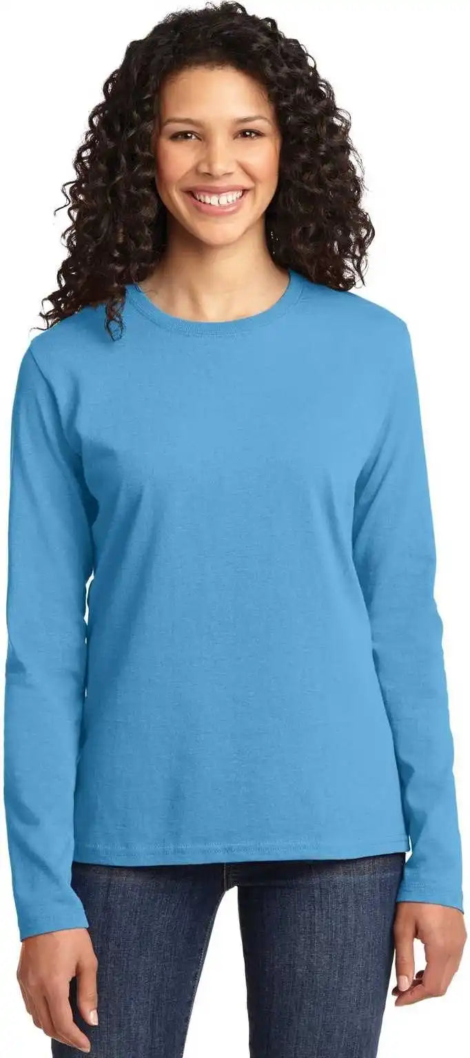 Port & Company Lpc54ls Ladies Long Sleeve Core Cotton Tee Aquatic Blue