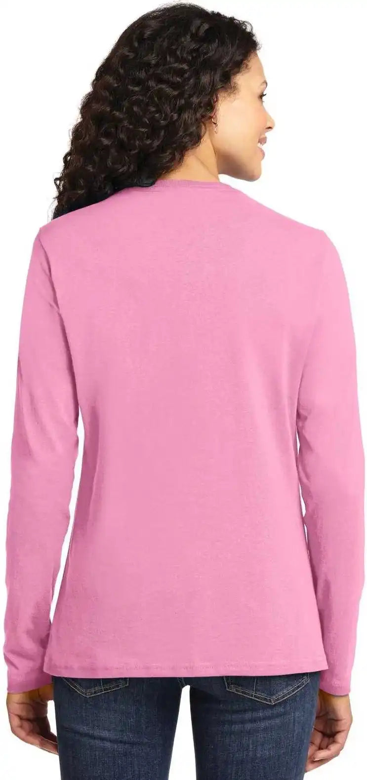 Port & Company Lpc54ls Ladies Long Sleeve Core Cotton Tee Candy Pink
