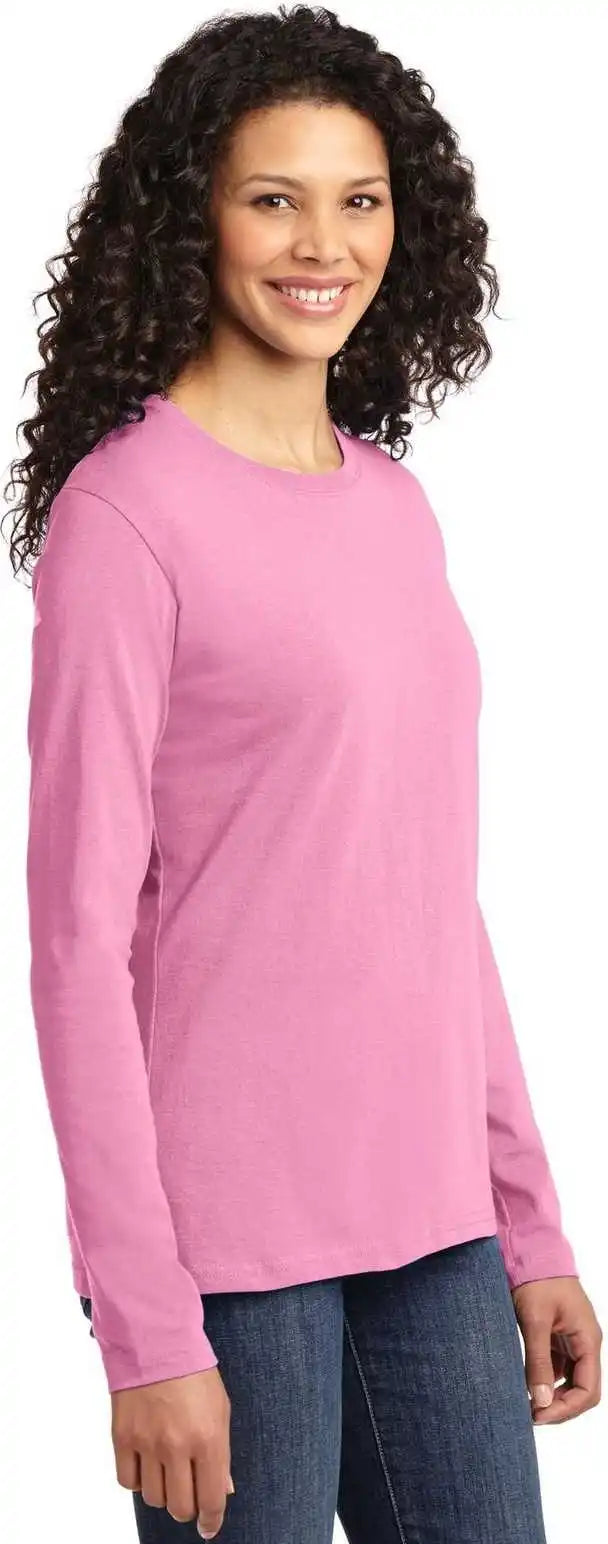 Port & Company Lpc54ls Ladies Long Sleeve Core Cotton Tee Candy Pink