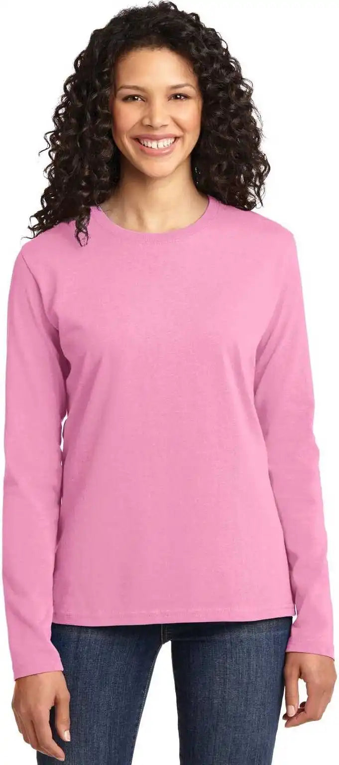 Port & Company Lpc54ls Ladies Long Sleeve Core Cotton Tee Candy Pink