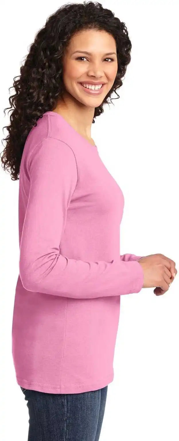 Port & Company Lpc54ls Ladies Long Sleeve Core Cotton Tee Candy Pink