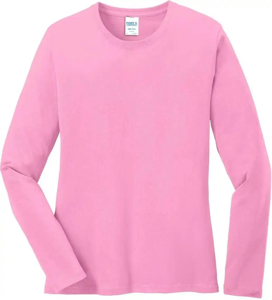 Port & Company Lpc54ls Ladies Long Sleeve Core Cotton Tee Candy Pink