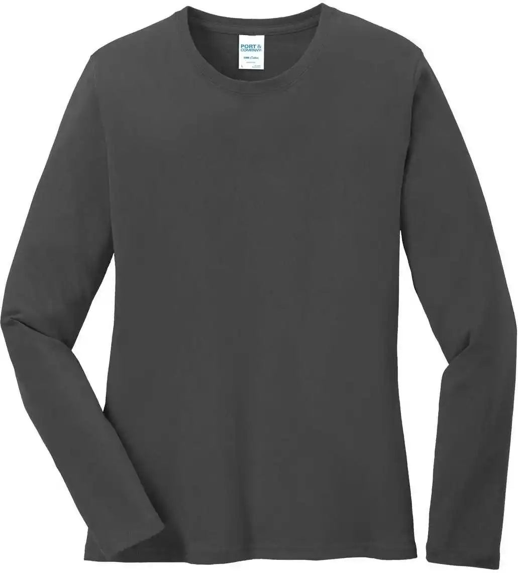 Port & Company Lpc54ls Ladies Long Sleeve Core Cotton Tee Charcoal