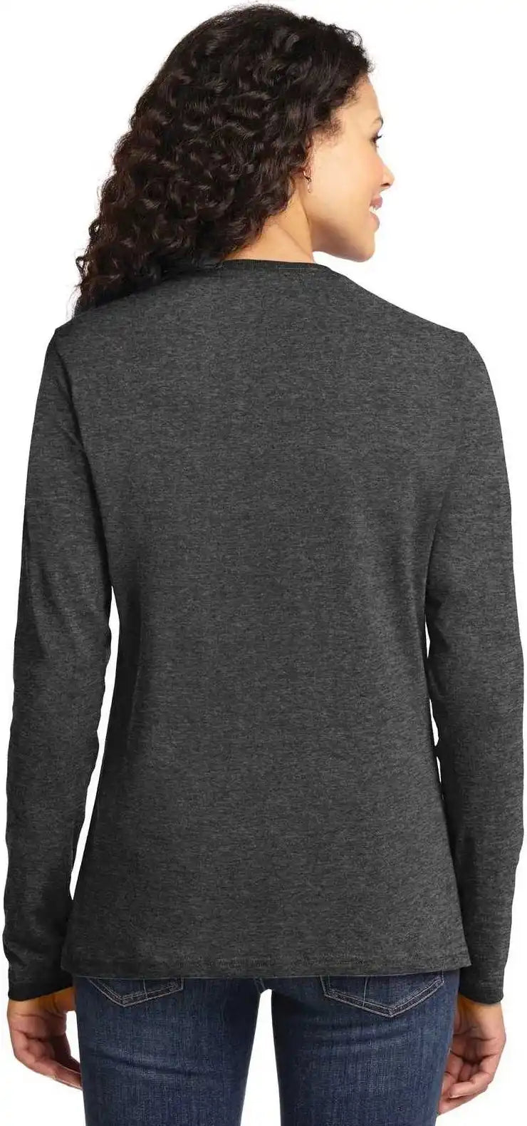 Port & Company Lpc54ls Ladies Long Sleeve Core Cotton Tee Dark Heather Gray