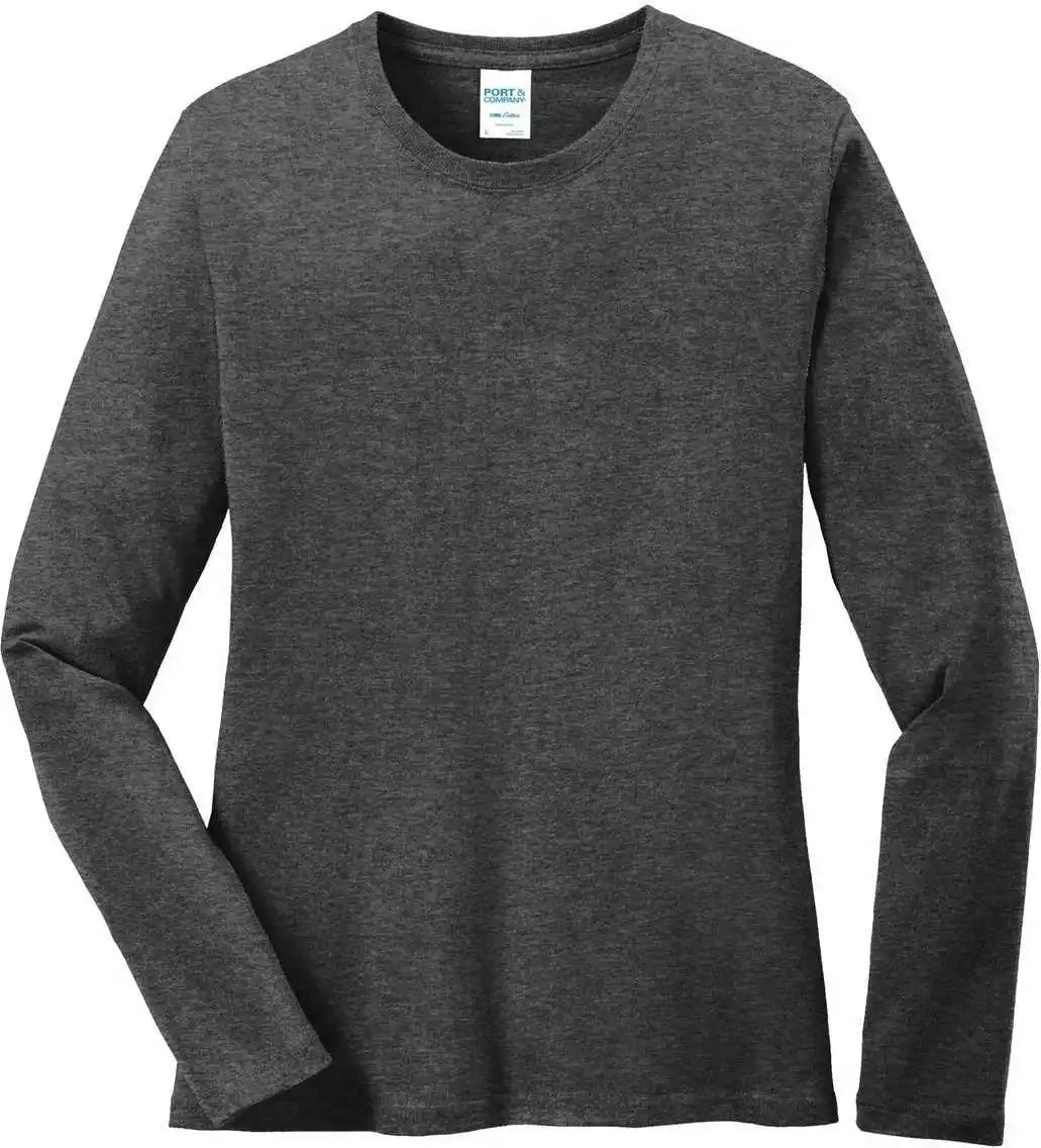 Port & Company Lpc54ls Ladies Long Sleeve Core Cotton Tee Dark Heather Gray