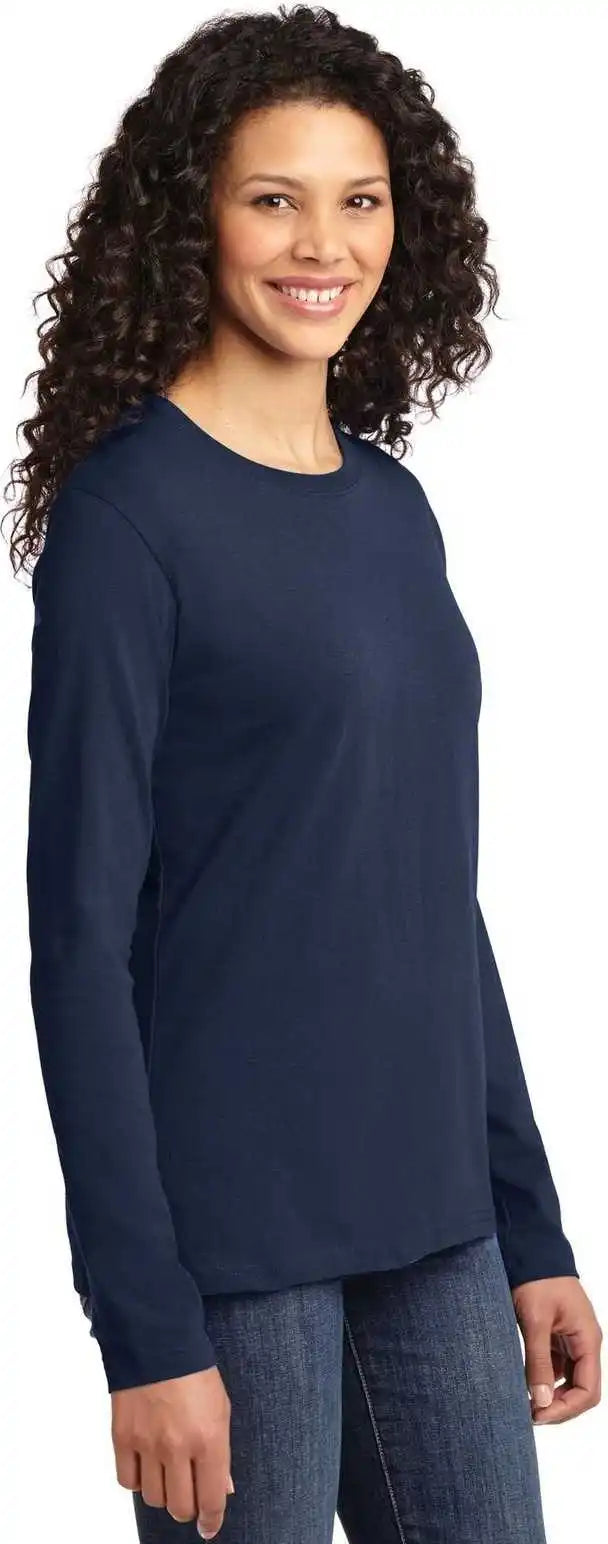 Port &amp; Company Lpc54ls Ladies Long Sleeve Core Cotton Tee Navy