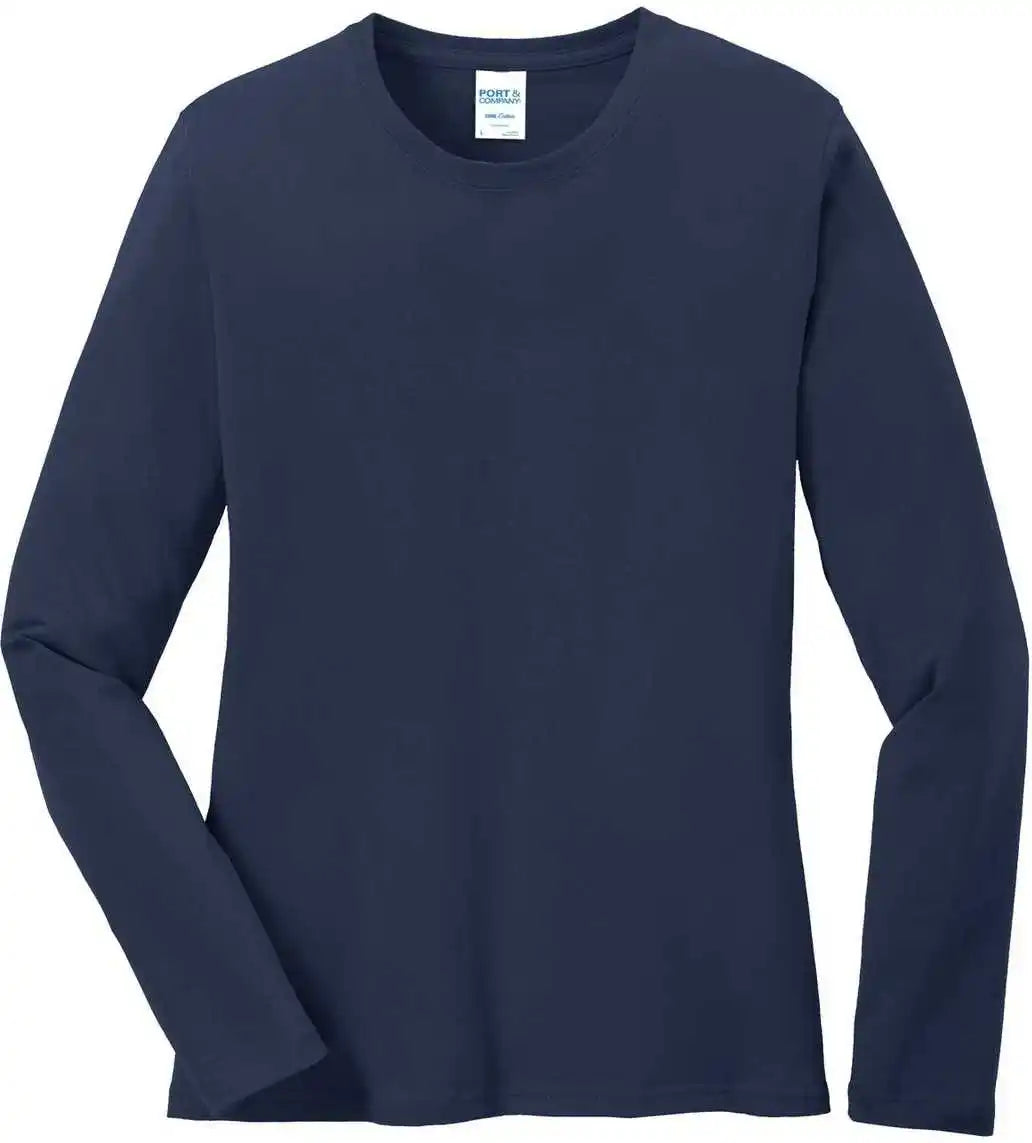 Port &amp; Company Lpc54ls Ladies Long Sleeve Core Cotton Tee Navy