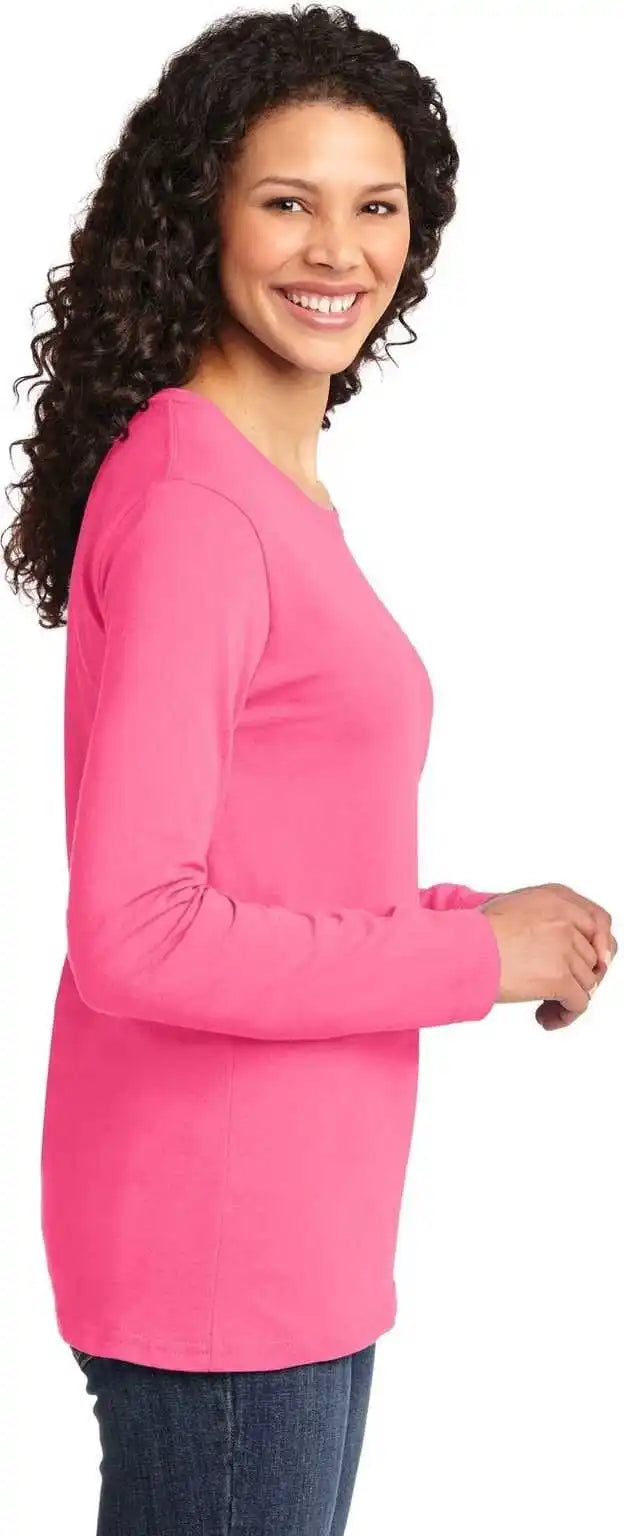 Port &amp; Company Lpc54ls Ladies Long Sleeve Core Cotton Tee - Neon Pink