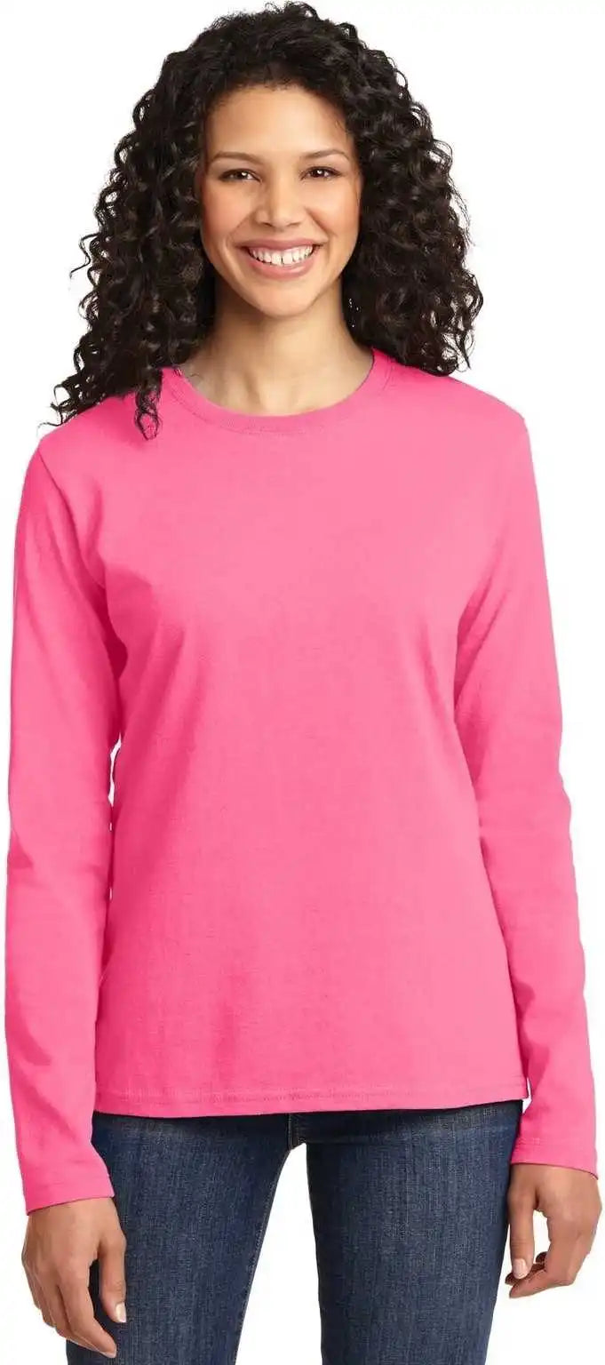 Port &amp; Company Lpc54ls Ladies Long Sleeve Core Cotton Tee - Neon Pink