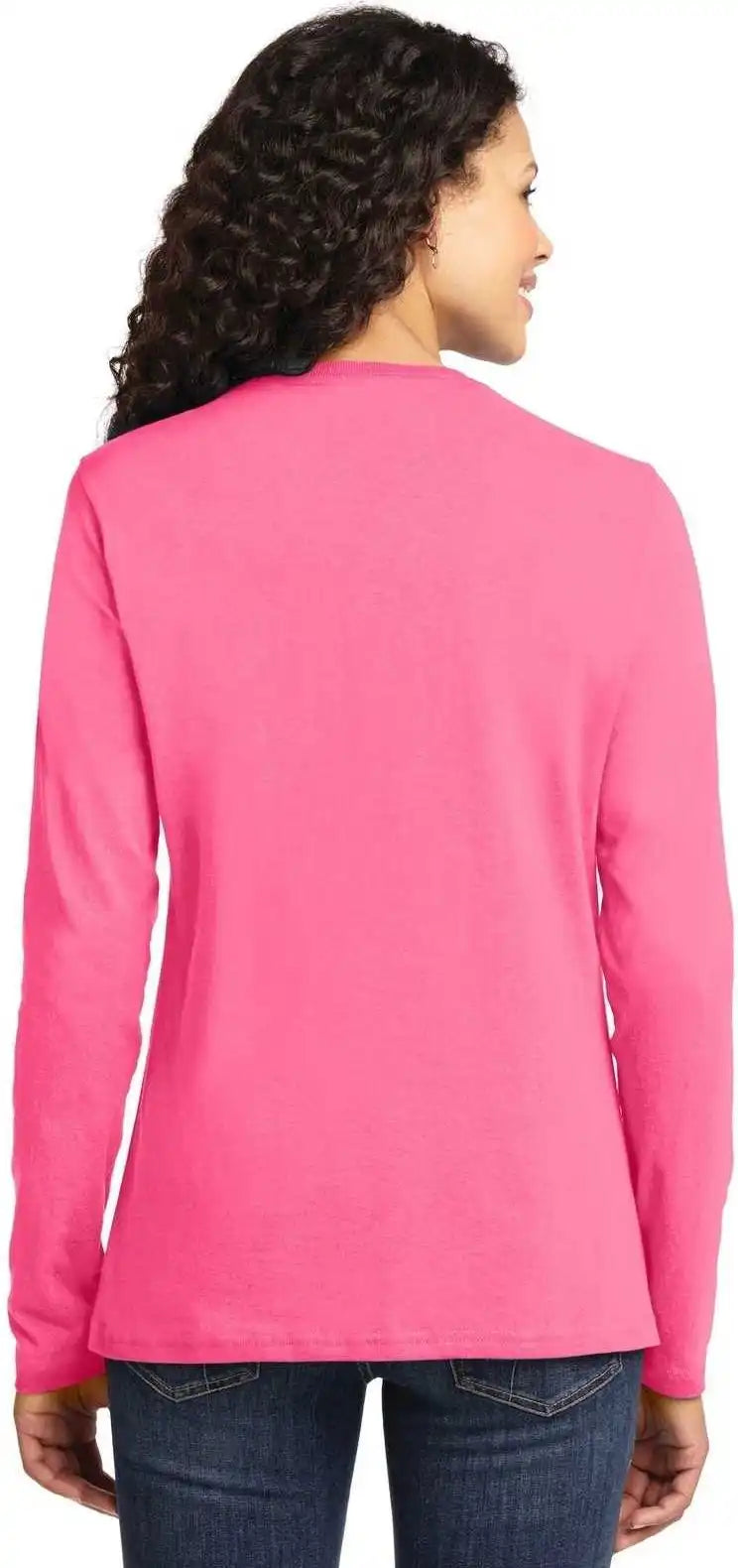 Port &amp; Company Lpc54ls Ladies Long Sleeve Core Cotton Tee - Neon Pink