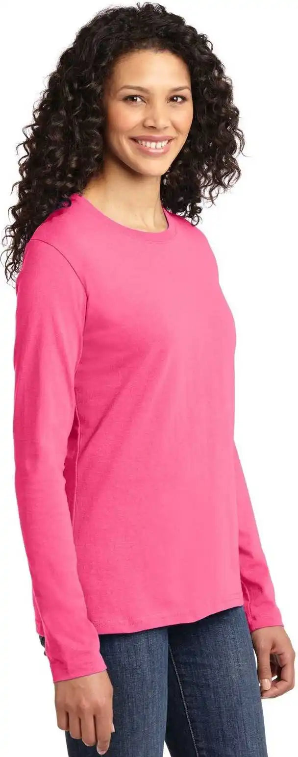 Port &amp; Company Lpc54ls Ladies Long Sleeve Core Cotton Tee - Neon Pink