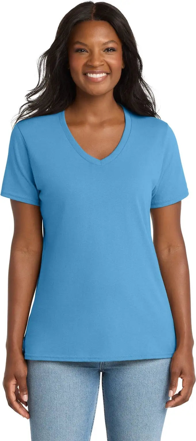 Port & Company Lpc54v co Women’s Core Cotton V-neck Tee - Aquatic Blue