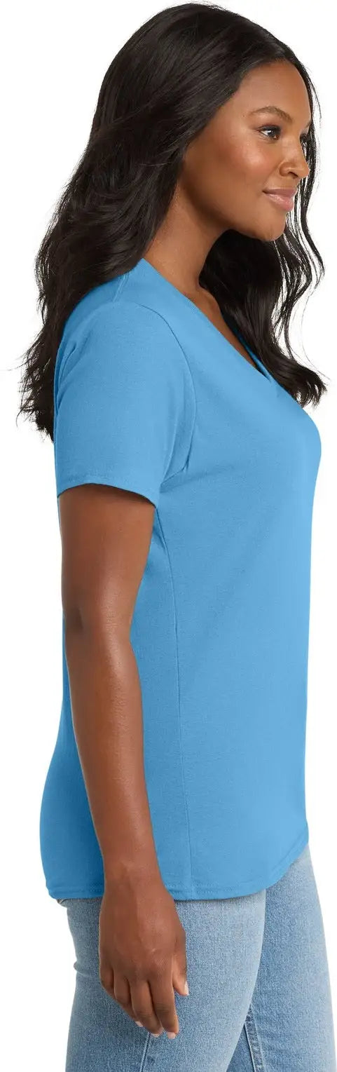 Port & Company Lpc54v co Women’s Core Cotton V-neck Tee - Aquatic Blue