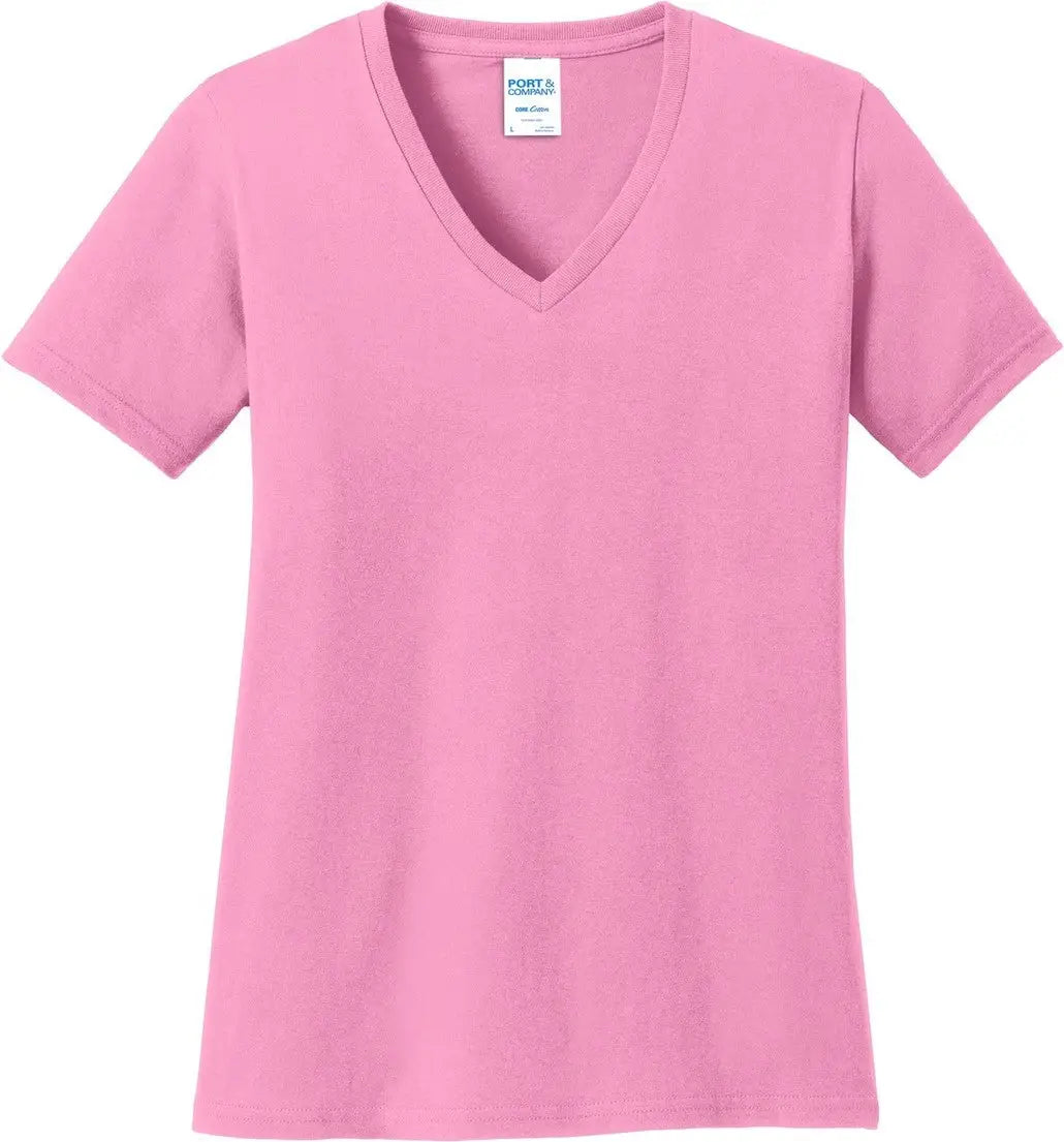 Port & Company Lpc54v co Women’s Core Cotton V-neck Tee - Candy Pink - Ladies Xs