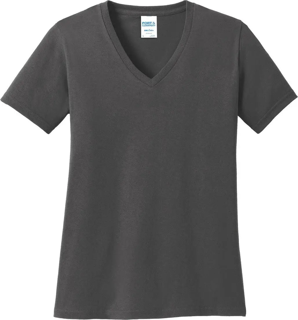 Port & Company Lpc54v co Women’s Core Cotton V-neck Tee - Charcoal - Ladies Xs