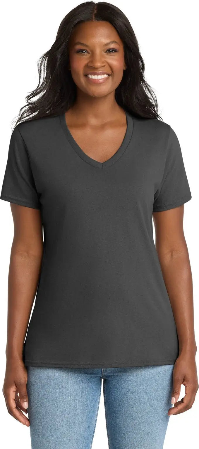 Port & Company Lpc54v co Women’s Core Cotton V-neck Tee - Charcoal