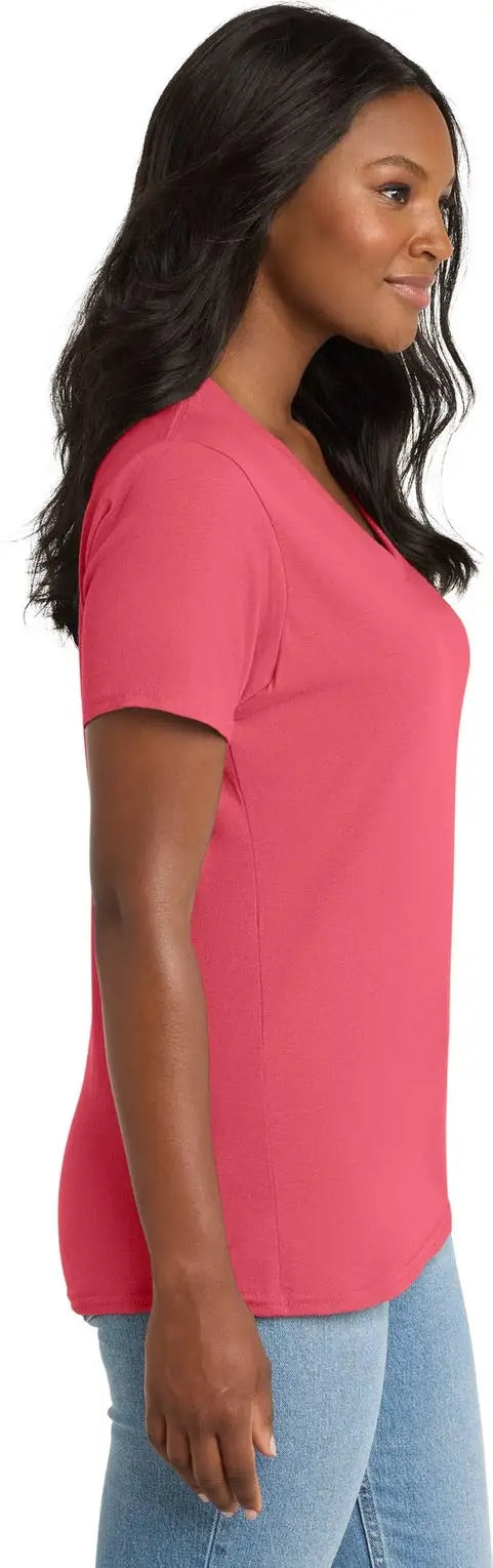 Port & Company Lpc54v co Women’s Core Cotton V-neck Tee - Coral