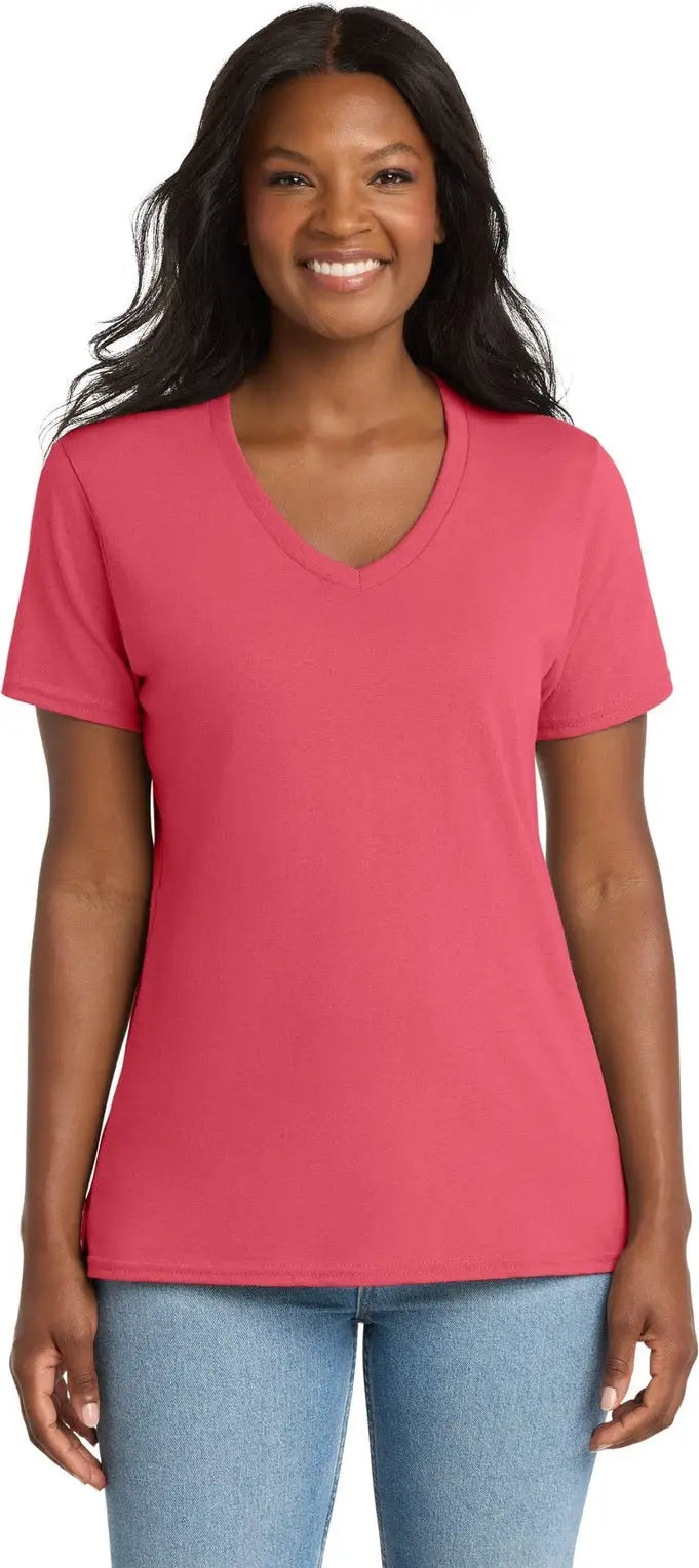 Port & Company Lpc54v co Women’s Core Cotton V-neck Tee - Coral