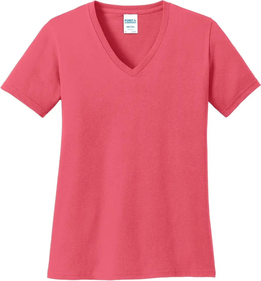 Port & Company Lpc54v co Women’s Core Cotton V-neck Tee - Coral