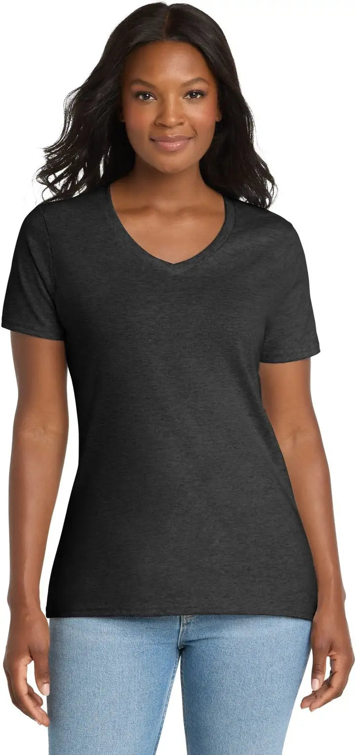 Port & Company Lpc54v co Women’s Core Cotton V-neck Tee - Dark Heather Gray