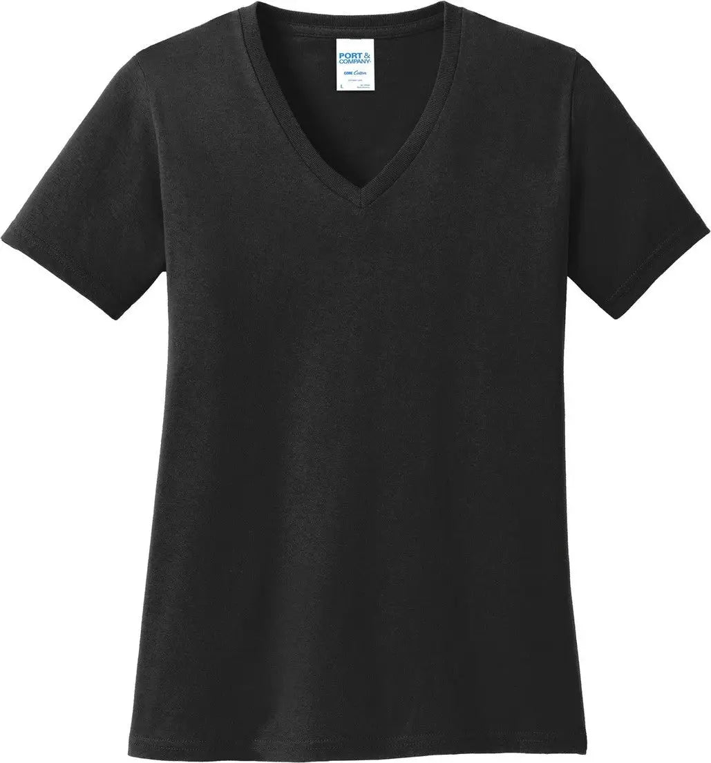 Port & Company Lpc54v co Women’s Core Cotton V-neck Tee - Jet Black - Ladies Xs