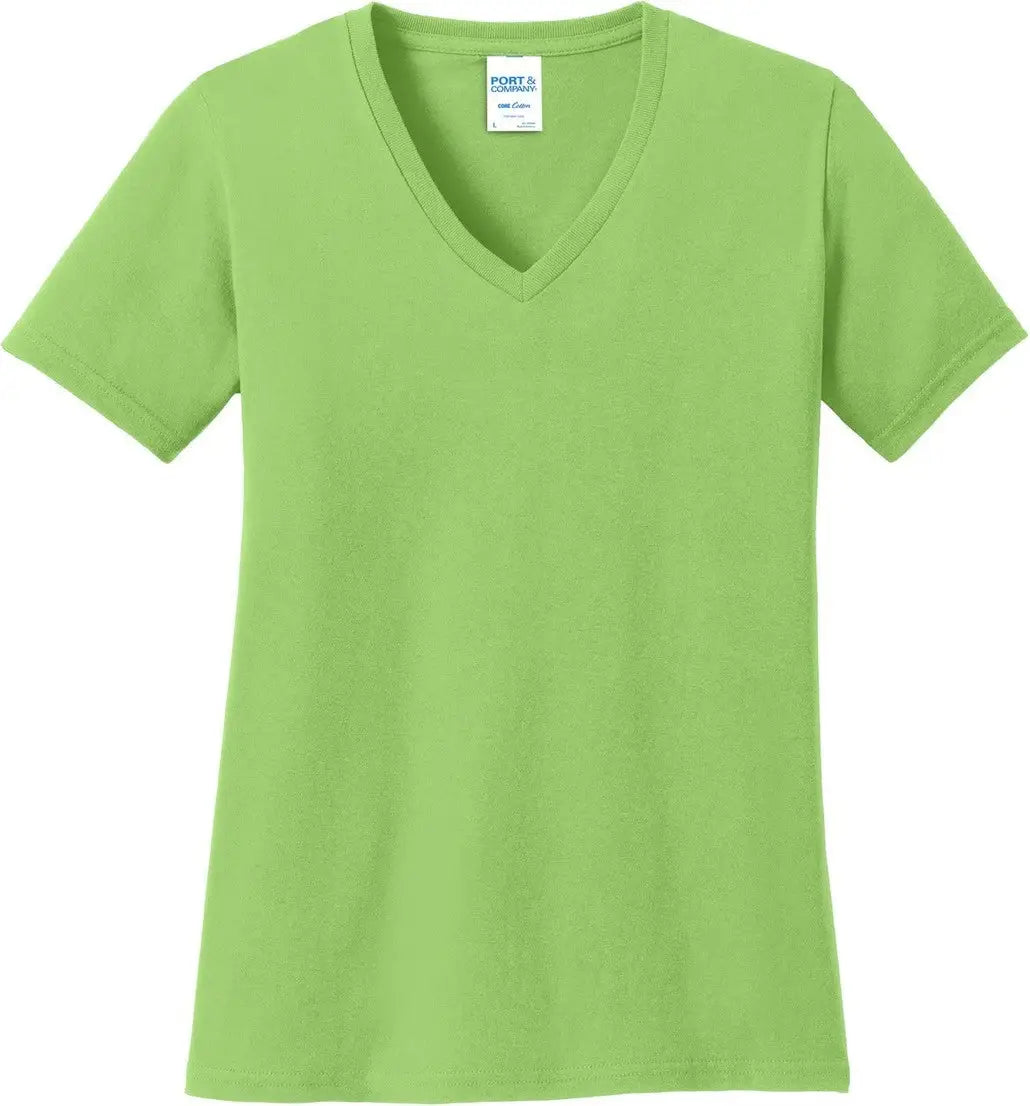 Port & Company Lpc54v co Women’s Core Cotton V-neck Tee - Lime - Ladies Xs