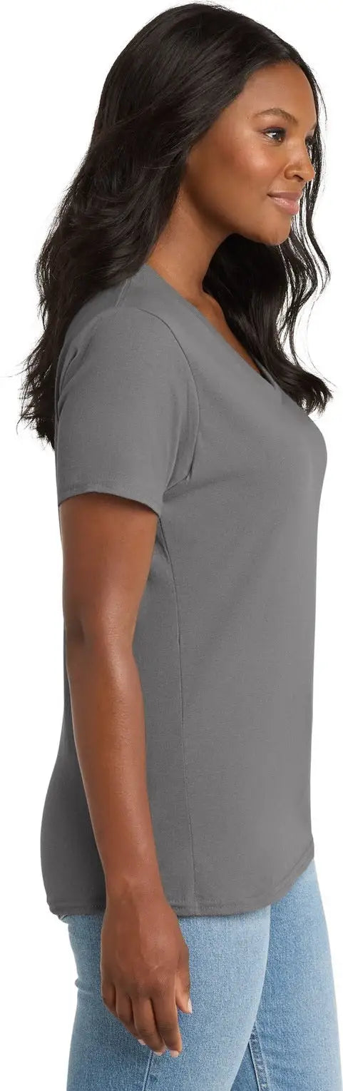 Port & Company Lpc54v co Women’s Core Cotton V-neck Tee - Medium Gray