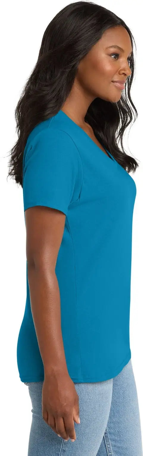 Port & Company Lpc54v co Women’s Core Cotton V-neck Tee - Neon Blue