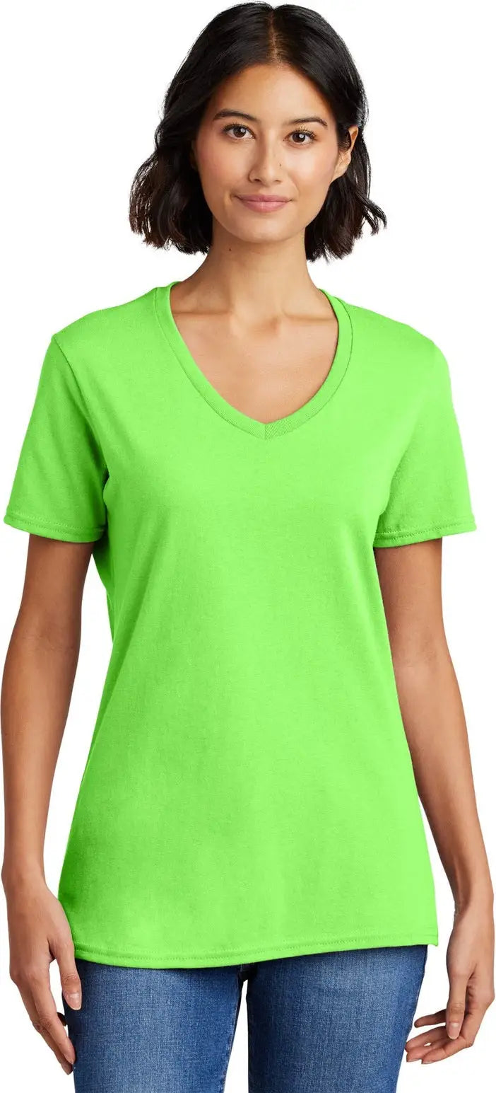 Port & Company Lpc54v co Women’s Core Cotton V-neck Tee - Neon Green