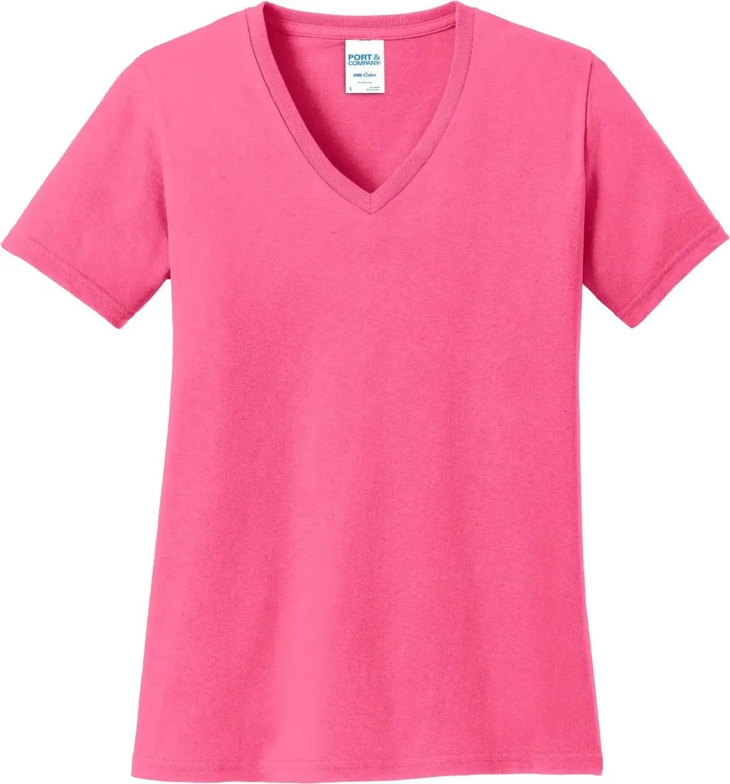 Port & Company Lpc54v co Women’s Core Cotton V-neck Tee - Neon Pink - Ladies Xs