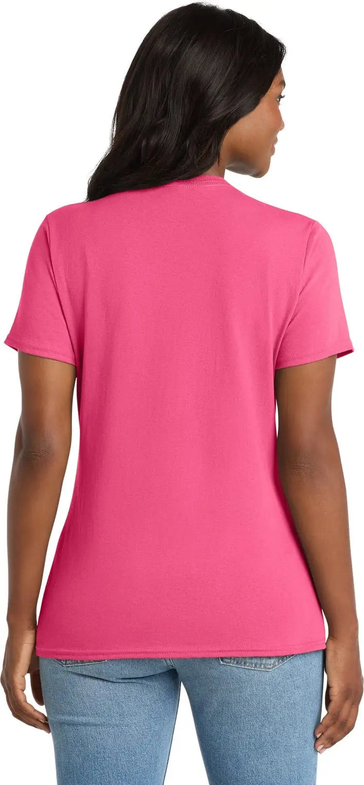 Port & Company Lpc54v co Women’s Core Cotton V-neck Tee - Neon Pink