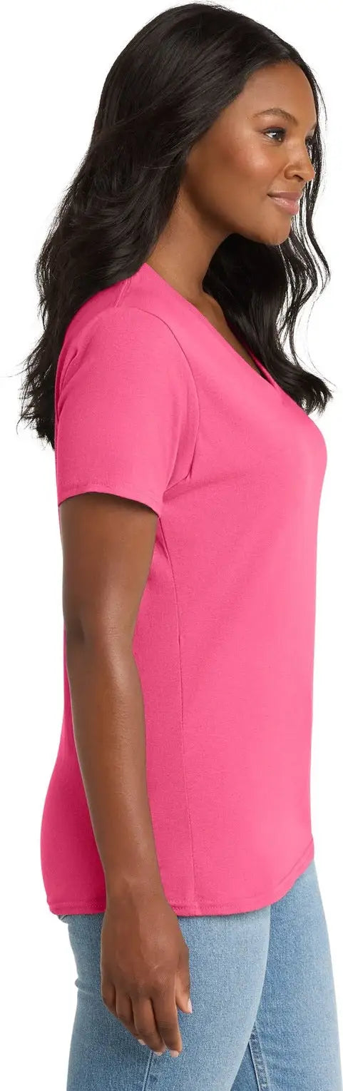 Port & Company Lpc54v co Women’s Core Cotton V-neck Tee - Neon Pink