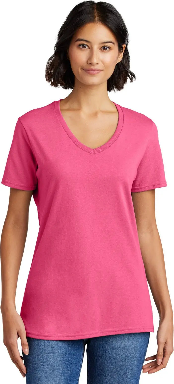 Port & Company Lpc54v co Women’s Core Cotton V-neck Tee - Neon Pink