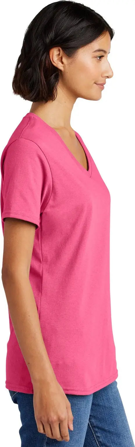 Port & Company Lpc54v co Women’s Core Cotton V-neck Tee - Neon Pink