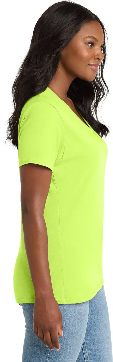 Port & Company Lpc54v co Women’s Core Cotton V-neck Tee - Neon Yellow
