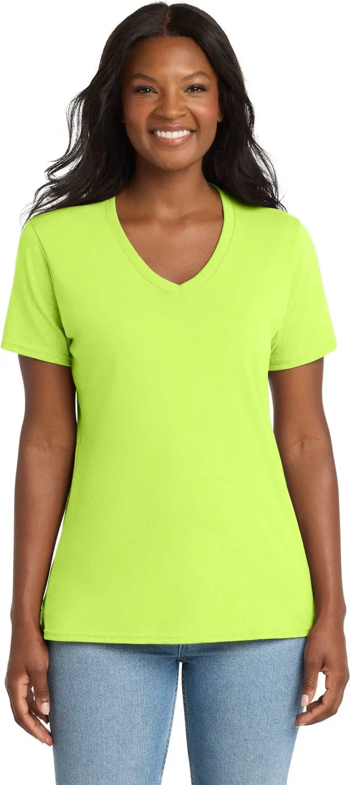 Port & Company Lpc54v co Women’s Core Cotton V-neck Tee - Neon Yellow